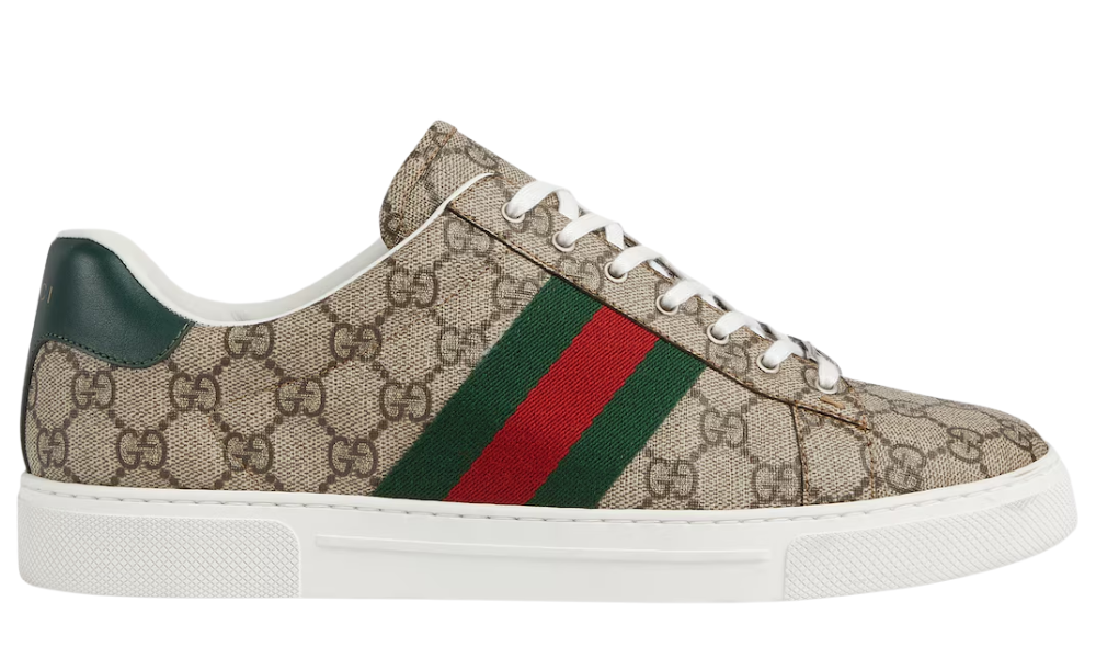 Gucci Ace trainer with Web "Beige and ebony Gg Supreme"
