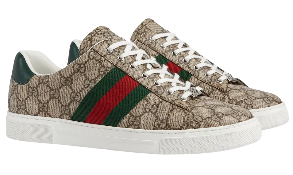 Gucci Ace trainer with Web "Beige and ebony Gg Supreme"