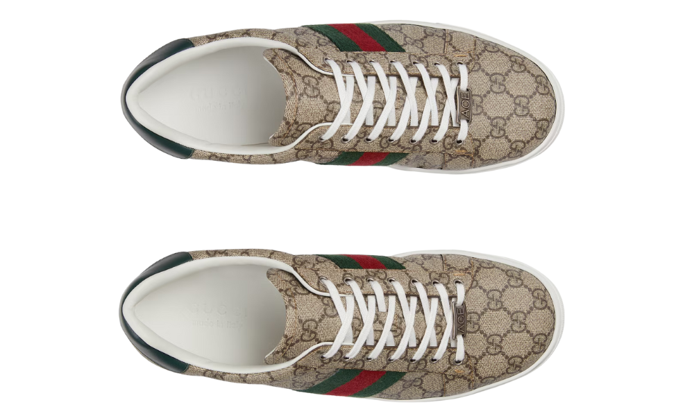 Gucci Ace trainer with Web "Beige and ebony Gg Supreme"