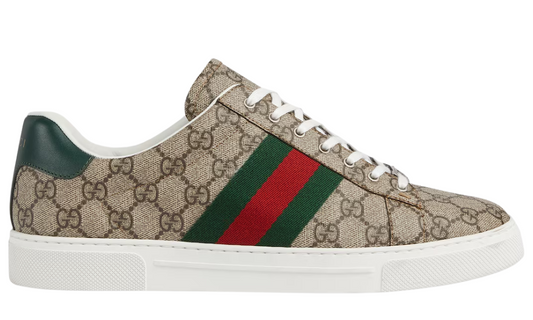 Gucci Ace trainer with Web "Beige and ebony Gg Supreme"